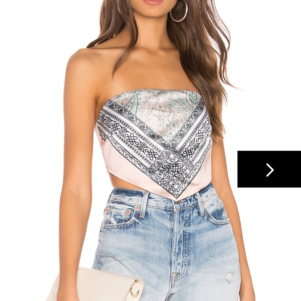 Superdown Bandana Print Strapless Crop Top in Black and Cream